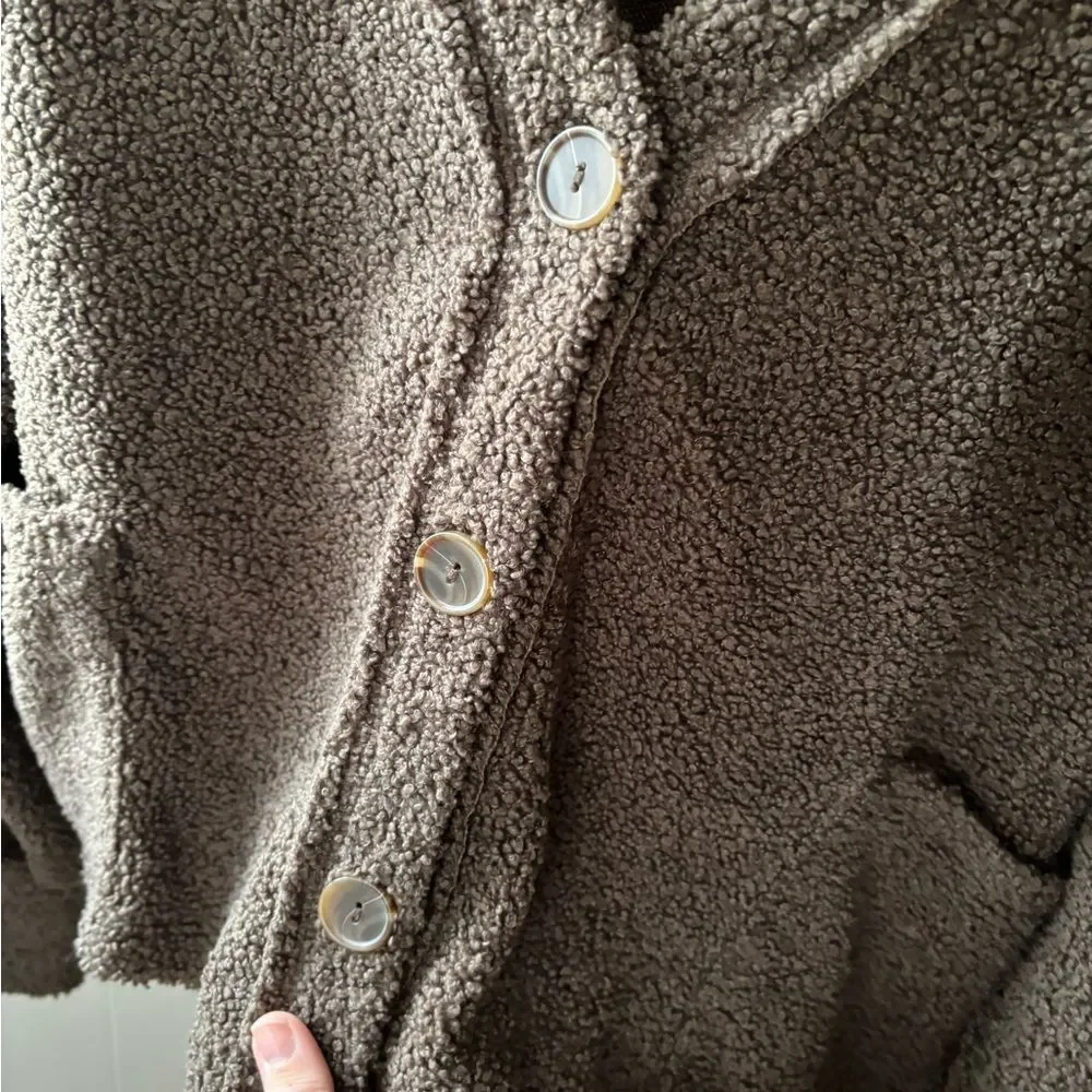 Final Touch Brown Teddy Sherpa balloon sleeve Button-Up Cardigan